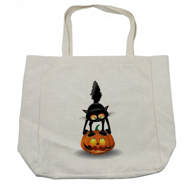 Canvas Shopping Tote Bag Pumpkin and Black Cat Halloween A Pumpkin Beach Bags for Women Canvas Shopping Tote Bag Pumpkin and Black Cat Halloween A Pumpkin Beach Bags for Women